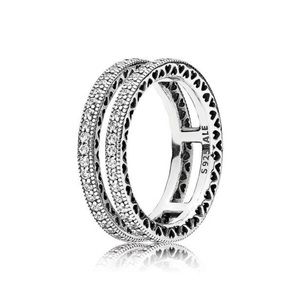COPY - RARE PANDORA sparkle and hearts dual band ring